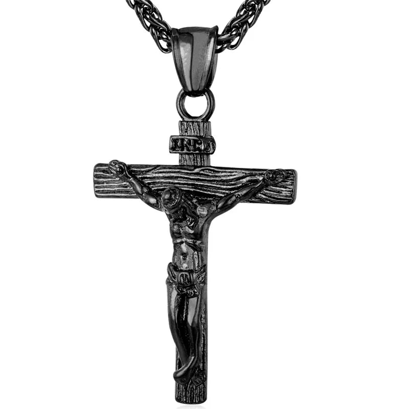 Stainless Steel Crucifix Cross Pendant Necklace – Gold Plated INRI Jesus Piece for Women & Men | Faith Religious Jewelry