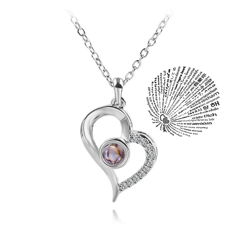 Projection Necklace – 100 Languages “I Love You” Pendant | Romantic Couple Jewelry Gift for Girlfriend or Lover