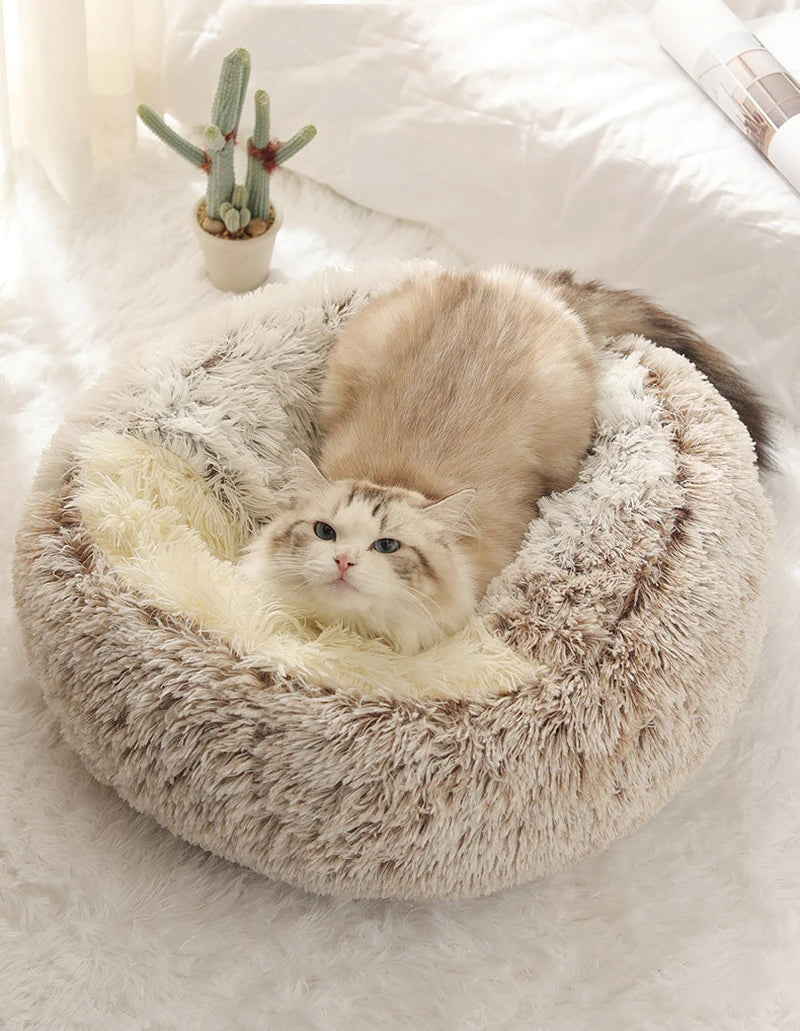 Cat Cave Bed with Cover – Plush Round Pet Nest Mattress for Cats, Kittens & Small Dogs
