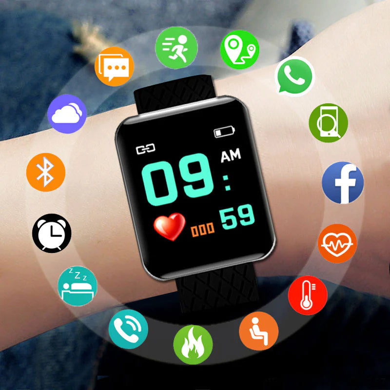 Smart Fitness Tracker Watch for Men & Women – Heart Rate, Sleep, Message Alerts, Waterproof, Bluetooth, USB Charge