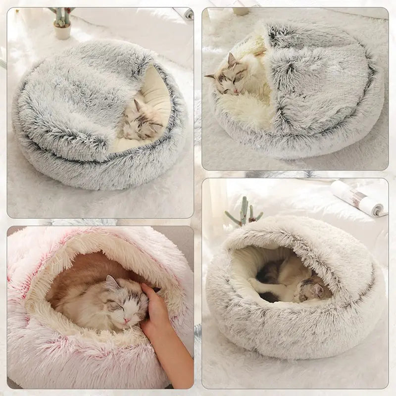 Cat Cave Bed with Cover – Plush Round Pet Nest Mattress for Cats, Kittens & Small Dogs