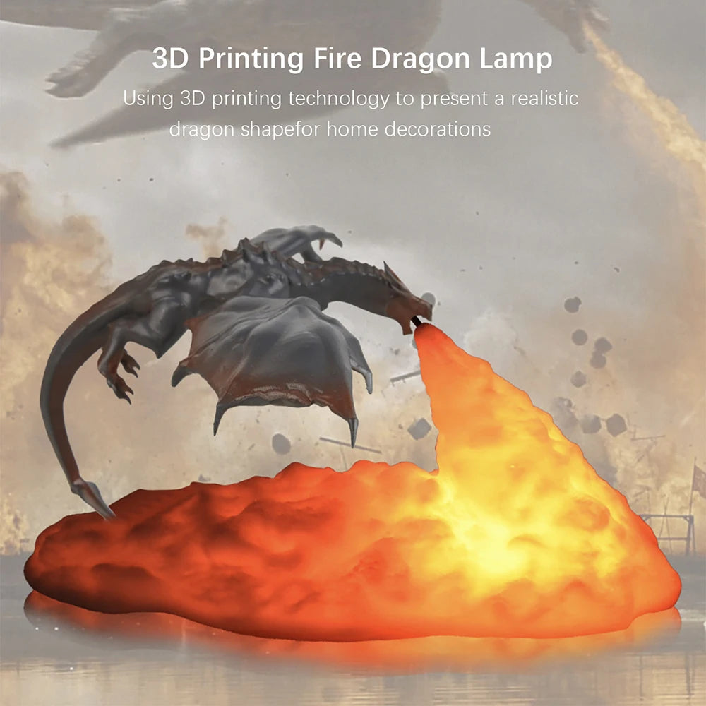 3D Fire Dragon LED Lamp – USB Rechargeable Fantasy Night Light for Gaming, Kids, & Home Decor