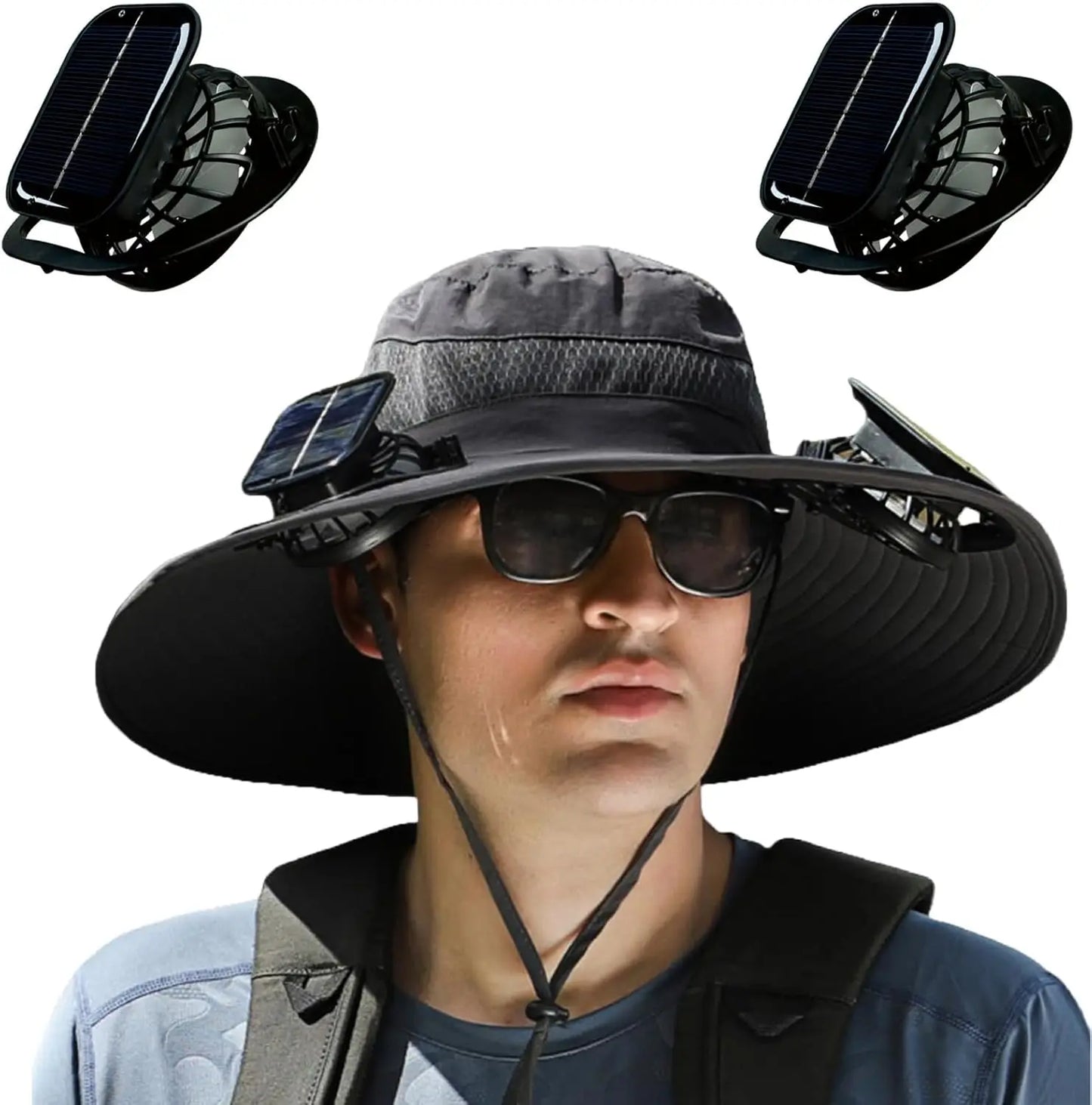 Wide Brim Solar Fan Hat with Dual Fans – UPF50+ Adjustable Sun Hat for Men & Women | USB & Solar Powered for Fishing, Hiking, Outdoor