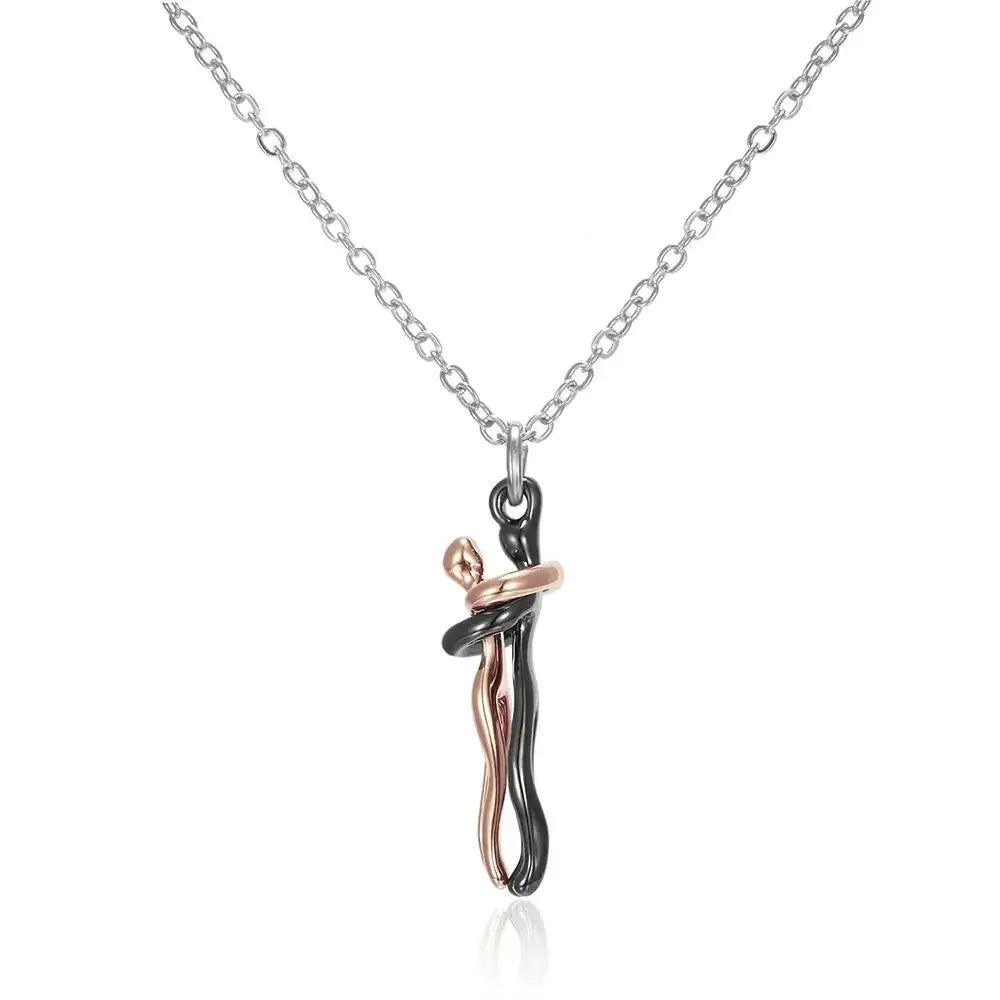 Embrace Couple Hug Necklace – Stainless Steel Pendant for Lovers, Promise Jewelry Gift for Men & Women