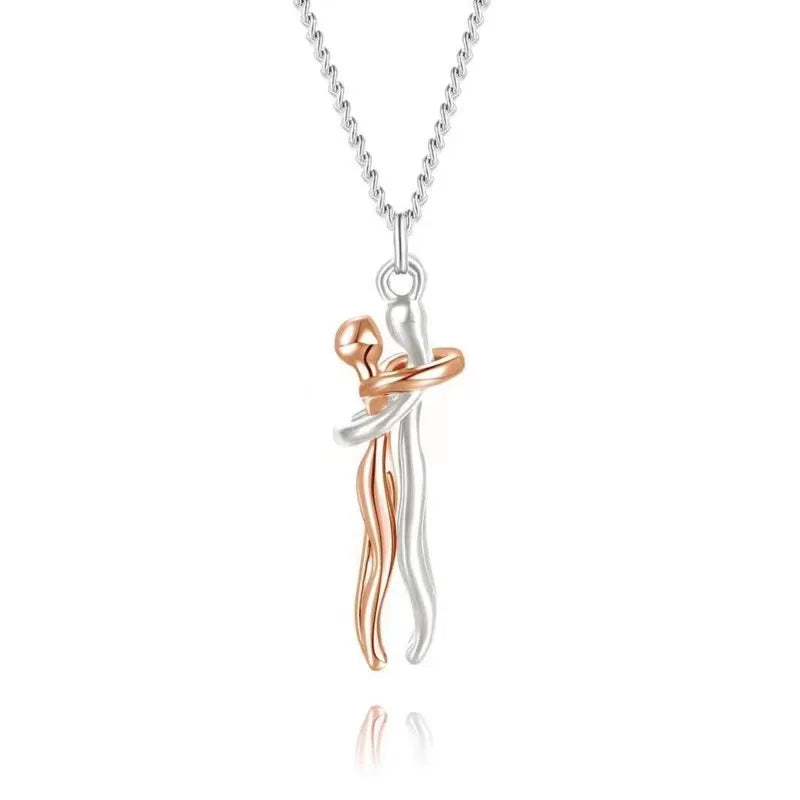 Embrace Couple Hug Necklace – Stainless Steel Pendant for Lovers, Promise Jewelry Gift for Men & Women