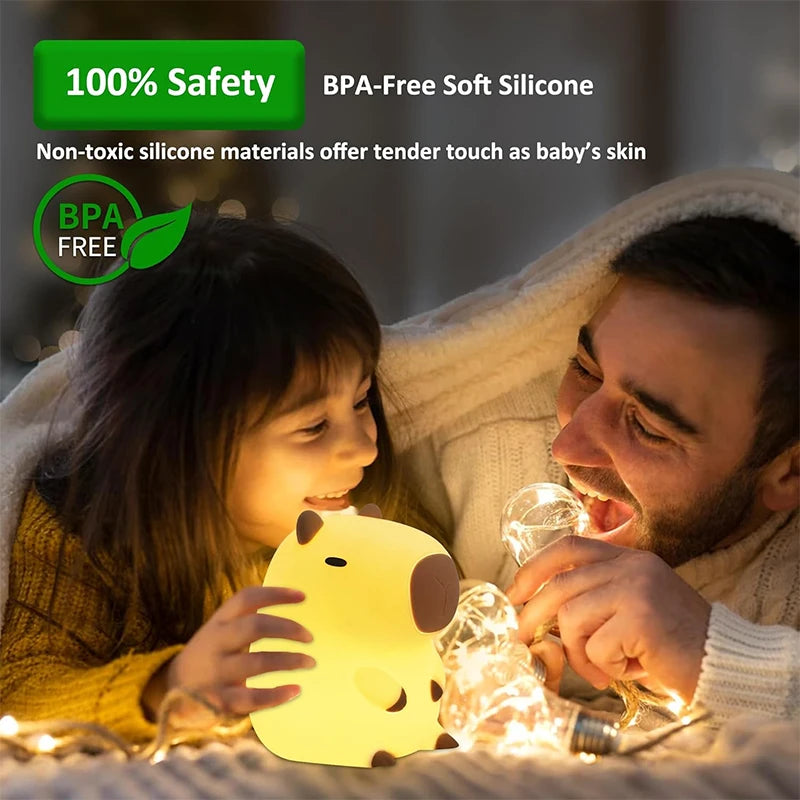 Cute Capybara Silicone Night Light – USB Rechargeable Touch Bedside Lamp for Kids, Babies & Nursery