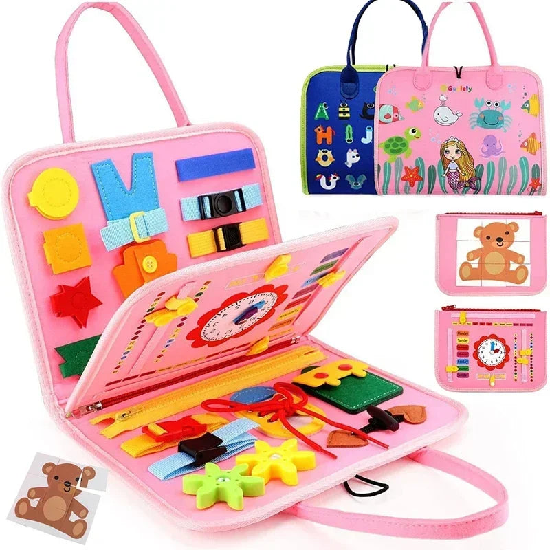 Montessori Kids Travel Felt Busy Board – Quiet Book Sensory Learning Toy for Toddlers & Preschoolers