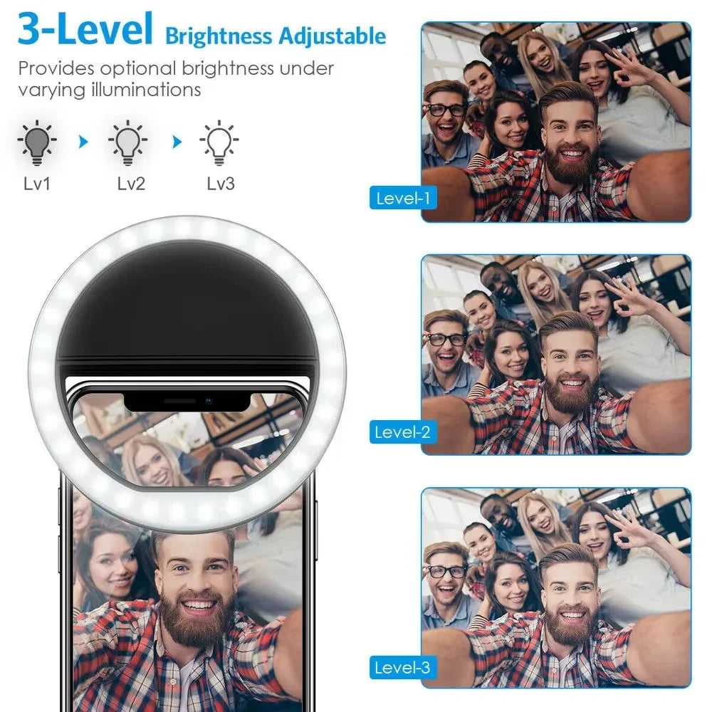 Handheld LED Ring Fill Light – Rechargeable Portable Selfie Light with Phone Holder for Photography & Live Streaming