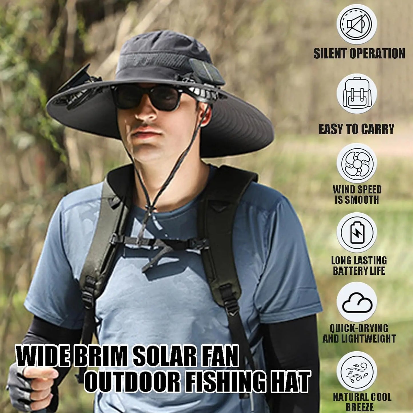 Wide Brim Solar Fan Hat with Dual Fans – UPF50+ Adjustable Sun Hat for Men & Women | USB & Solar Powered for Fishing, Hiking, Outdoor