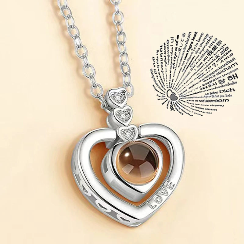 Projection Necklace – 100 Languages “I Love You” Pendant | Romantic Couple Jewelry Gift for Girlfriend or Lover
