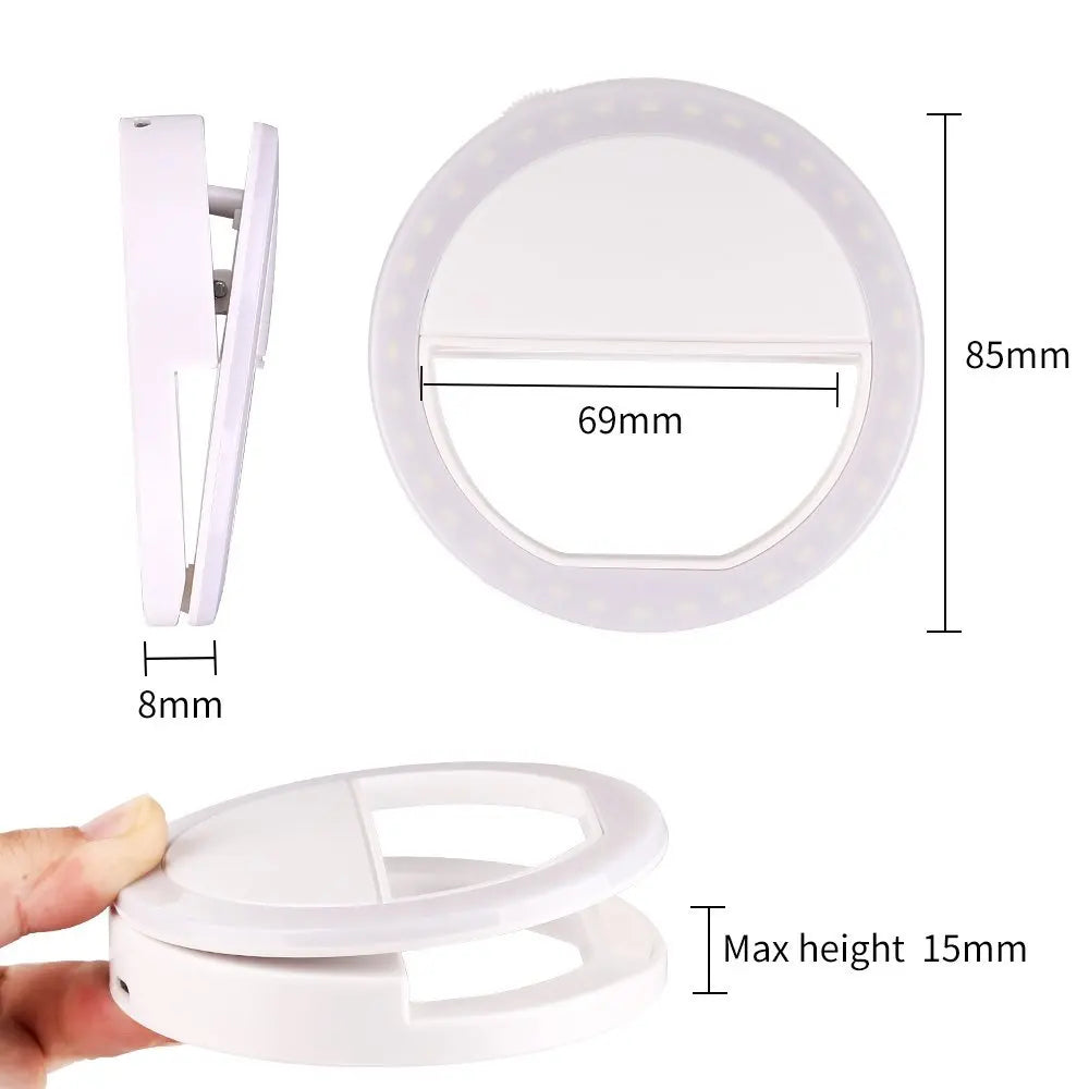 Rechargeable Selfie Ring Light – Clip-On LED Phone & Laptop Ringlight for Photography, Video Calls & Makeup