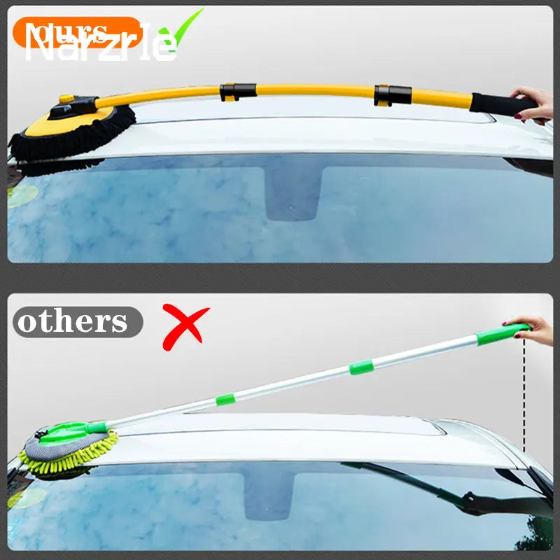 Telescopic Car Wash Mop with Long Handle | Flexible Chenille Cleaning Brush for Cars, Windows & Home