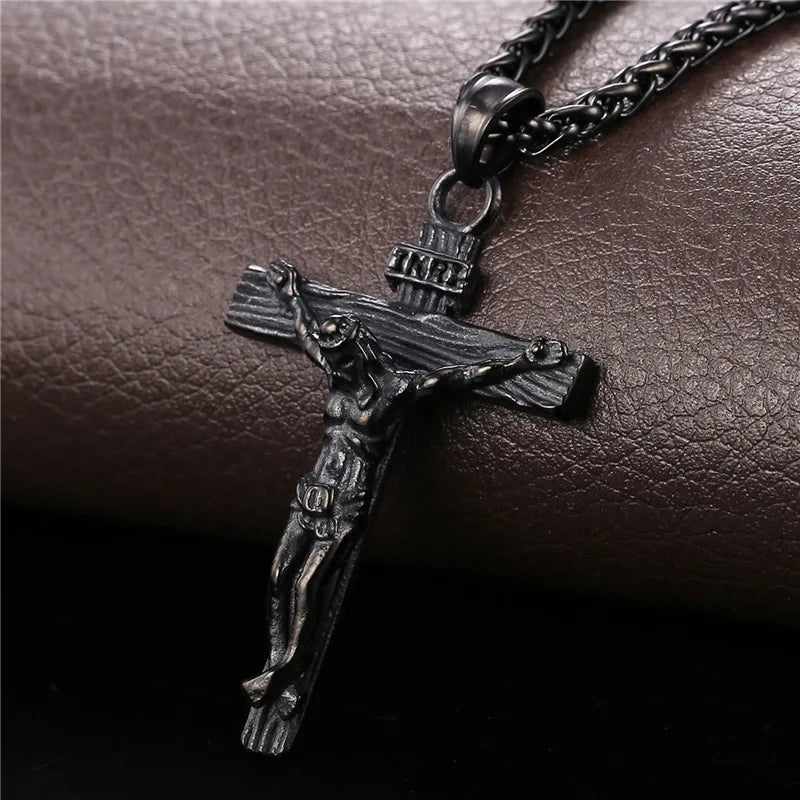 Stainless Steel Crucifix Cross Pendant Necklace – Gold Plated INRI Jesus Piece for Women & Men | Faith Religious Jewelry
