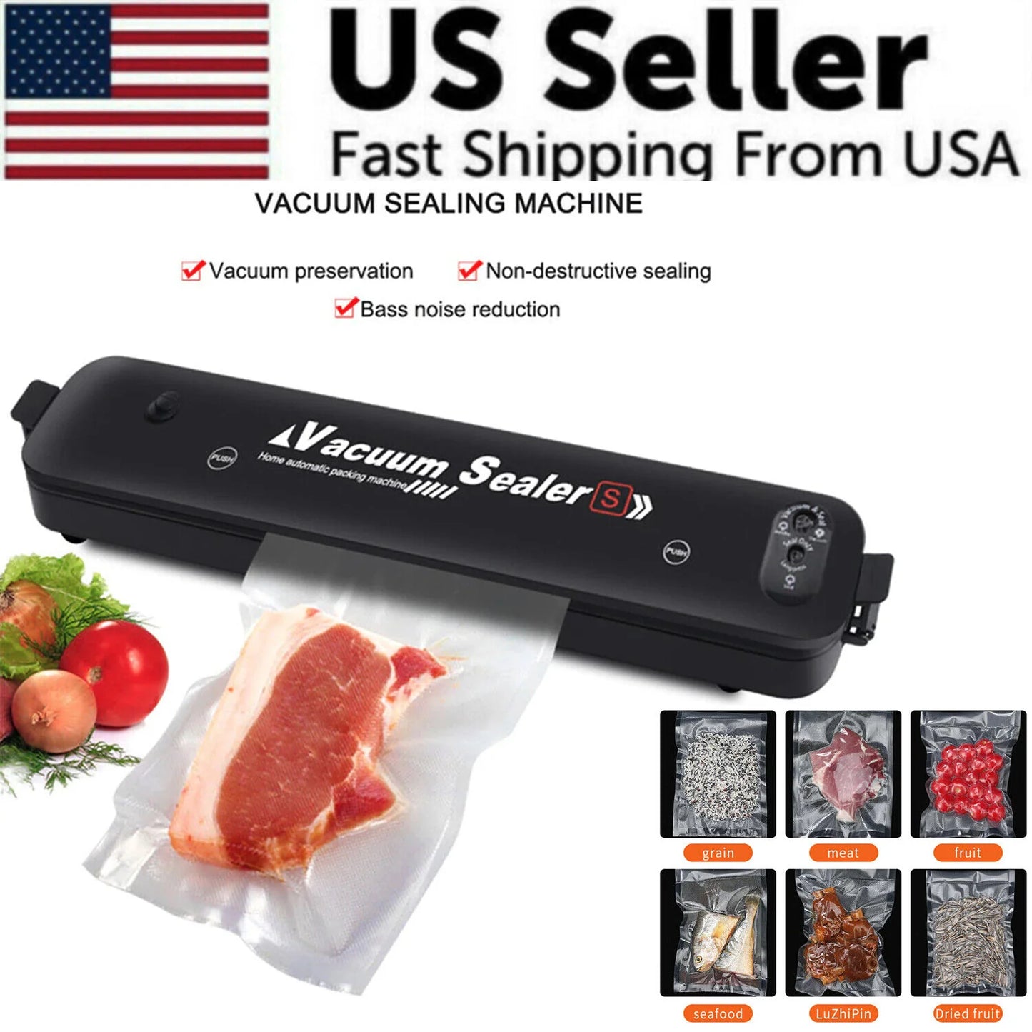 Automatic Vacuum Sealer Machine with Seal Bags – Food Preservation Saver for Dry & Wet Foods