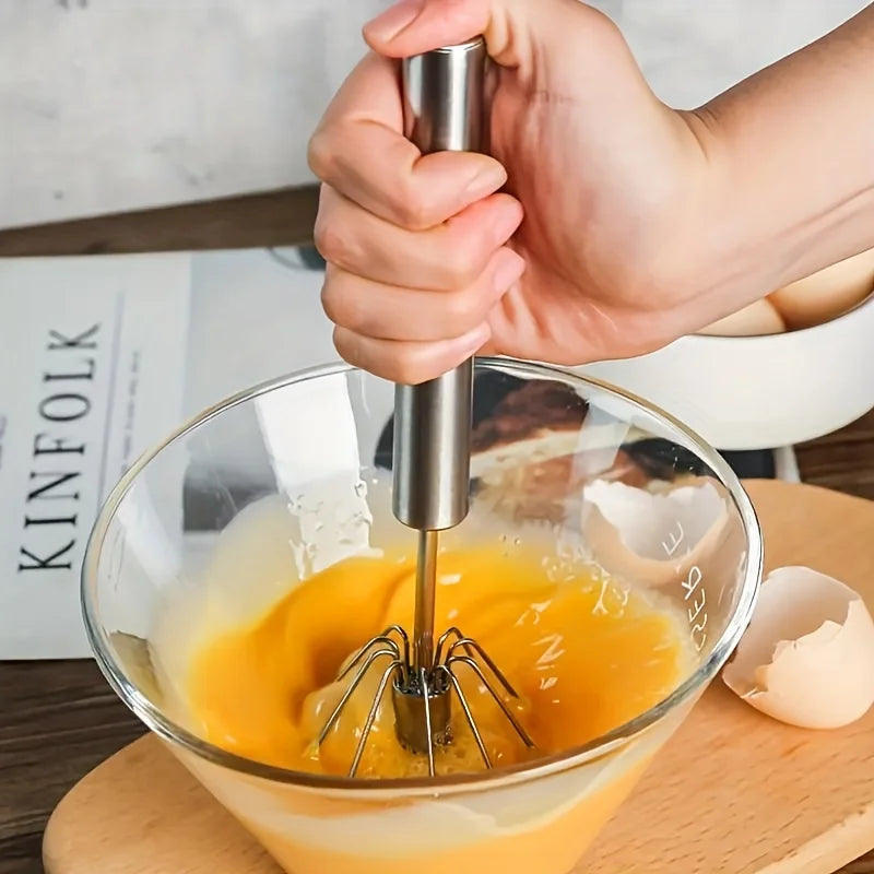 Stainless Steel Semi-Automatic Egg Beater – Durable Hand Push Whisk Mixer for Eggs, Cream & Baking