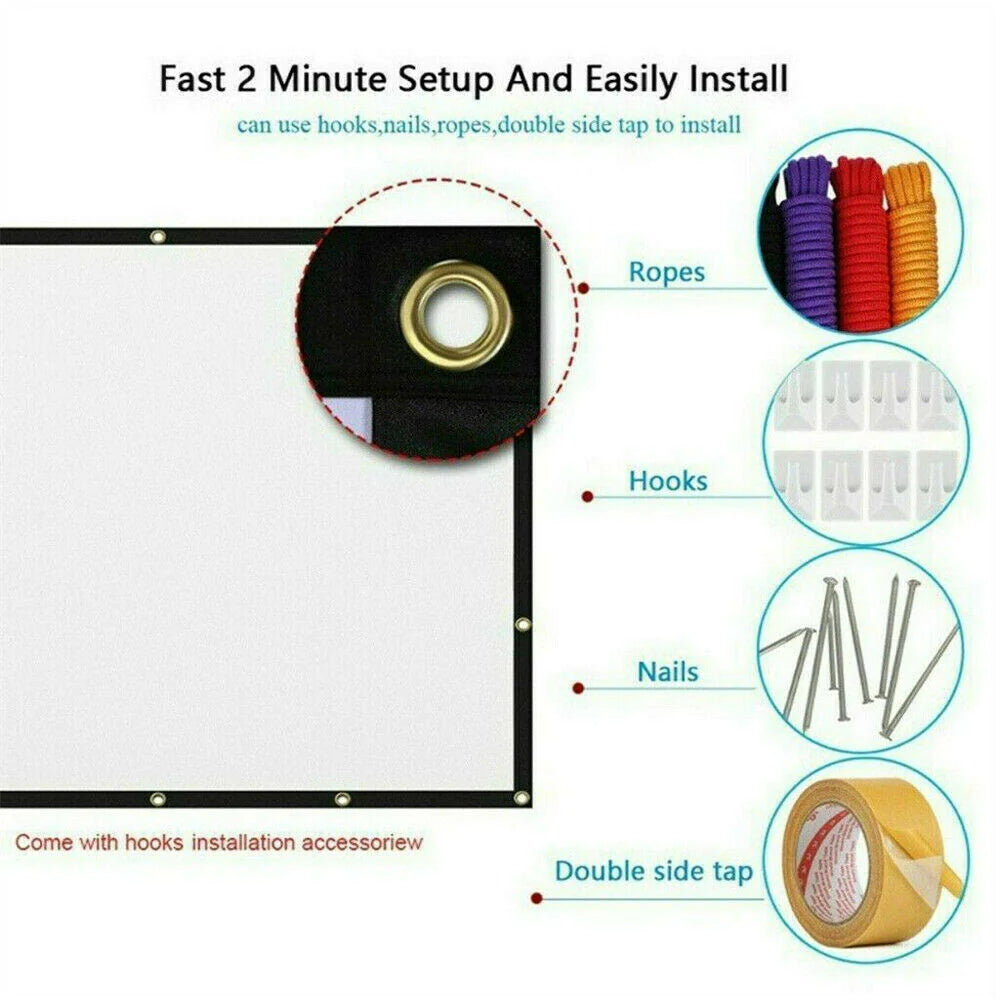HD Foldable Projector Screen 16:9 - Portable Home & Outdoor Theater Display (60–150 inch)