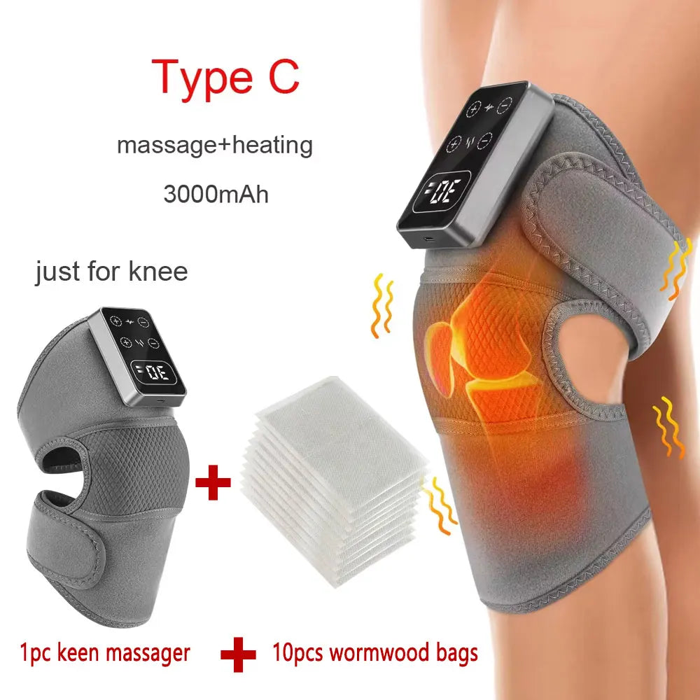 3-in-1 Electric Heated Knee Massager with Vibration | Wireless 4000mAh Rechargeable Physiotherapy Pad for Knee, Shoulder & Elbow Pain Relief