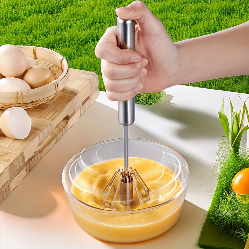 Stainless Steel Semi-Automatic Egg Beater – Durable Hand Push Whisk Mixer for Eggs, Cream & Baking