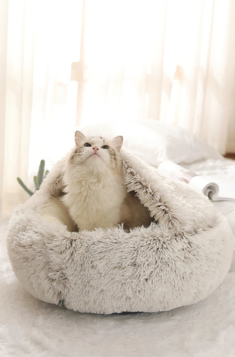 Cat Cave Bed with Cover – Plush Round Pet Nest Mattress for Cats, Kittens & Small Dogs