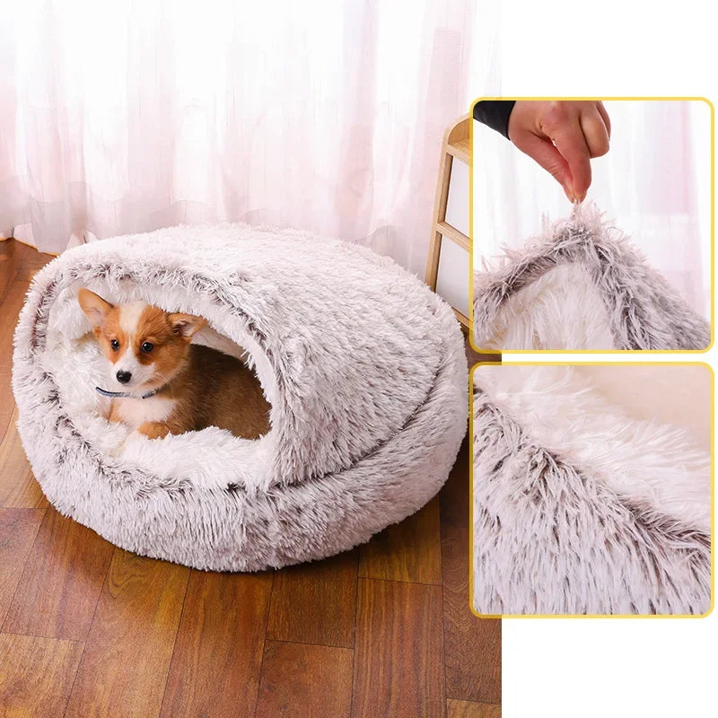 Cat Cave Bed with Cover – Plush Round Pet Nest Mattress for Cats, Kittens & Small Dogs