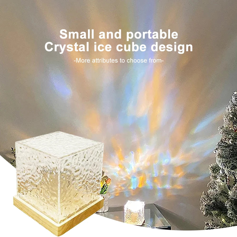 Ocean Wave Aurora Crystal Flame Lamp – 16 Colors RGB Night Light with Remote & Dynamic Water Ripple Effect