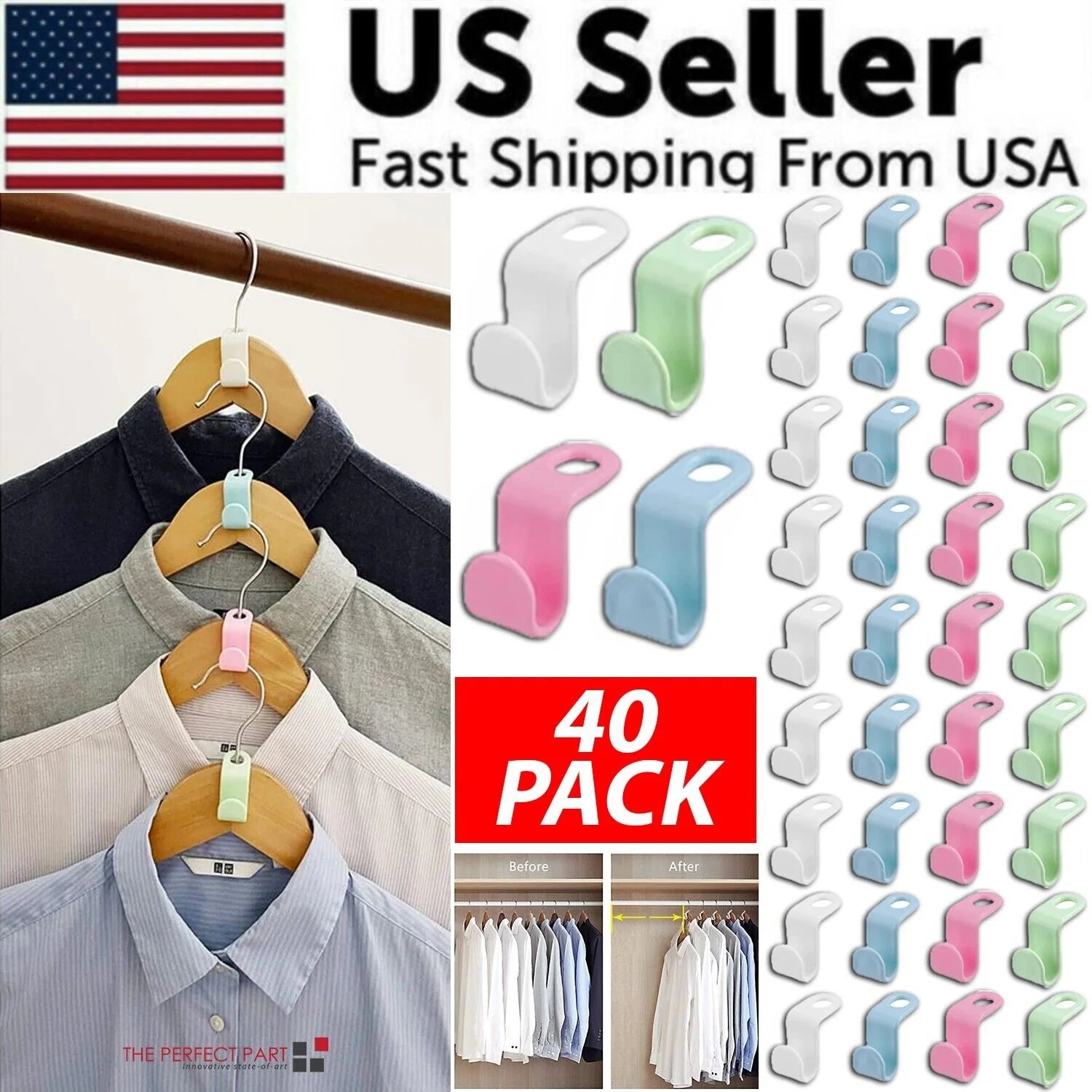40PCS Clothes Hanger Connector Hooks – Space-Saving Closet Organizer for Hangers, Belts, Bags & Accessories