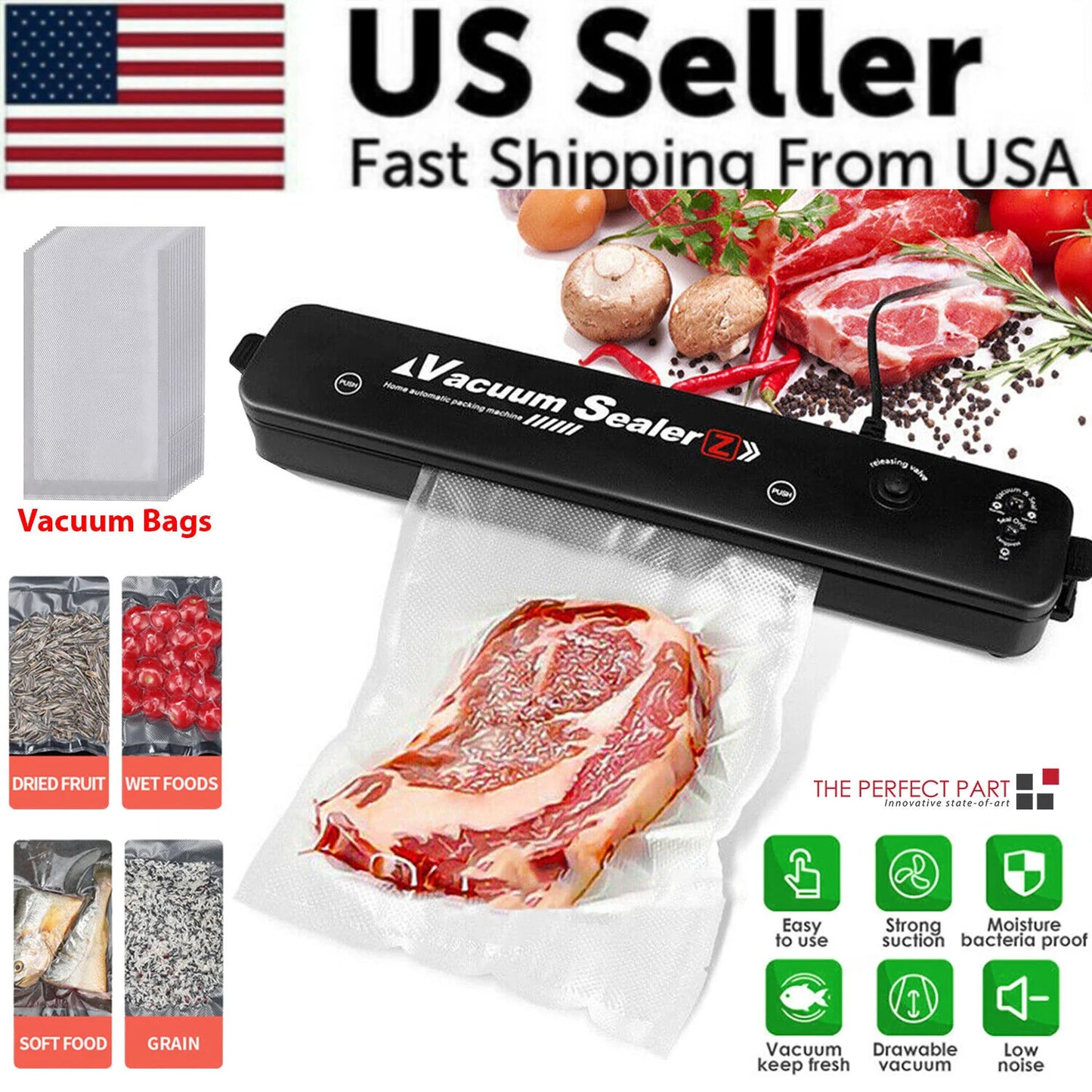 Automatic Vacuum Sealer Machine with Seal Bags – Food Preservation Saver for Dry & Wet Foods
