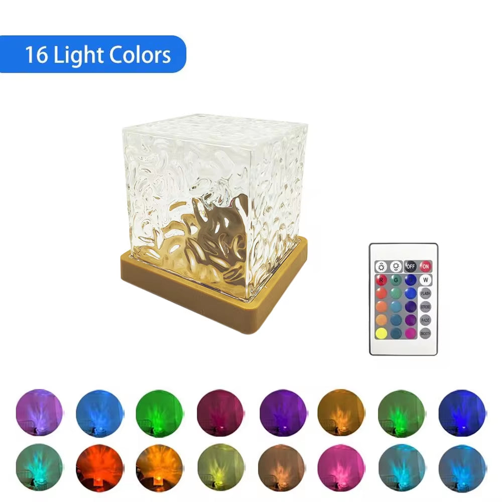 Ocean Wave Aurora Crystal Flame Lamp – 16 Colors RGB Night Light with Remote & Dynamic Water Ripple Effect
