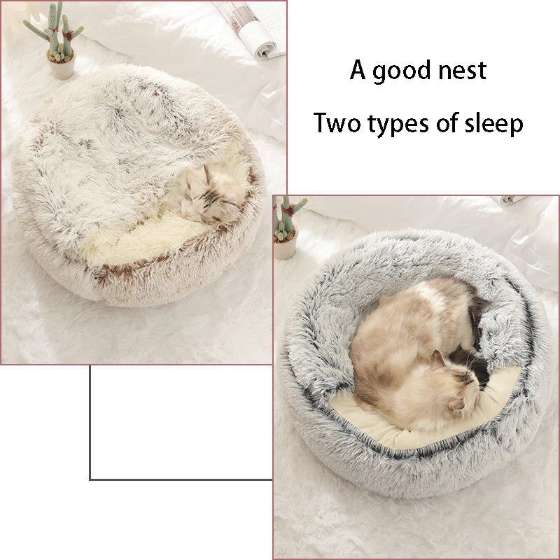 Cat Cave Bed with Cover – Plush Round Pet Nest Mattress for Cats, Kittens & Small Dogs