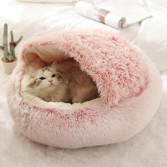 Cat Cave Bed with Cover – Plush Round Pet Nest Mattress for Cats, Kittens & Small Dogs