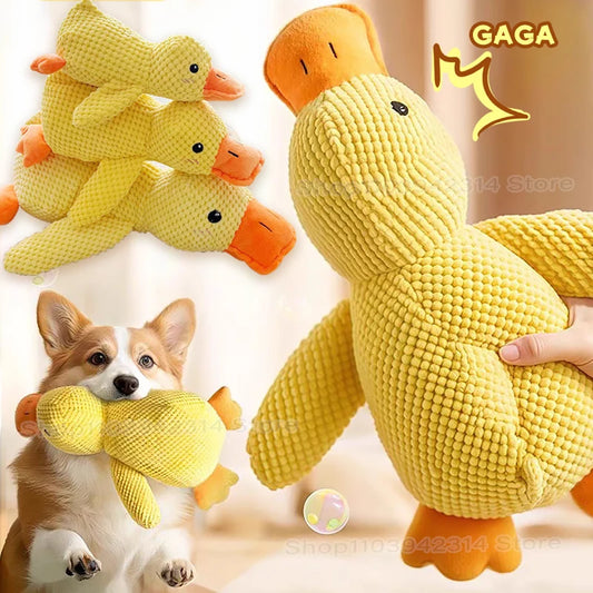 Plush Cartoon Duck Dog Toy – S/M/L Soft Chew Toy with Squeaker, Bite-Resistant & Teeth-Cleaning Pet Plush