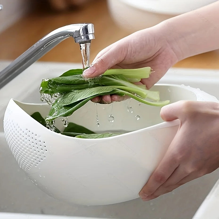 Multi-Purpose Rice Drainage Basket – Rice, Fruit & Vegetable Strainer with Easy-Grip Oval Design