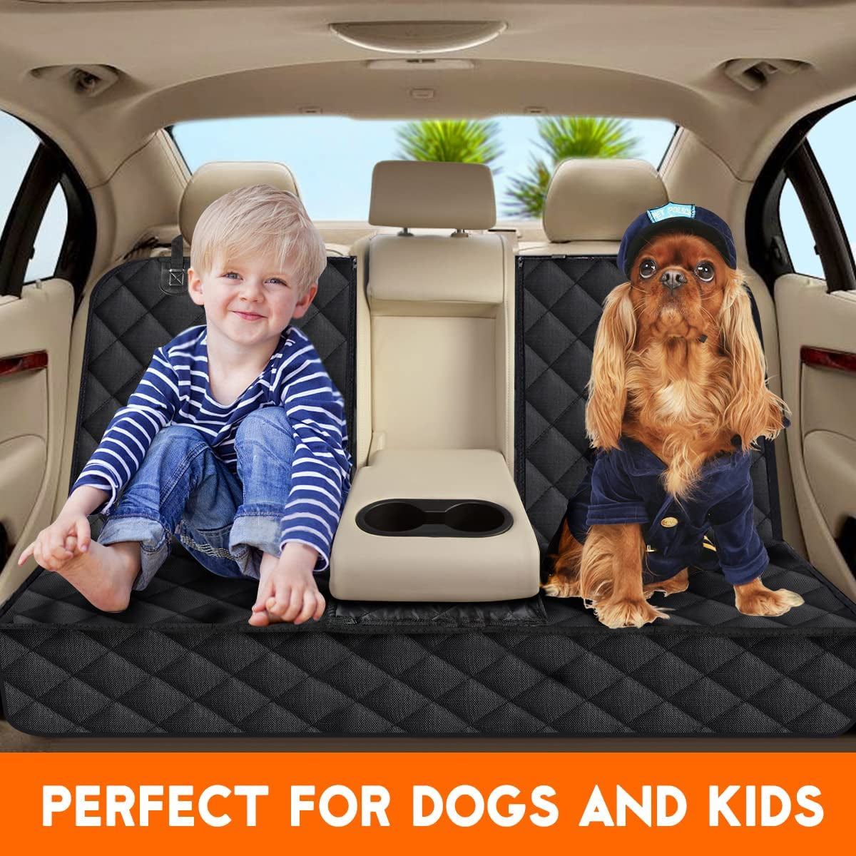 Waterproof Dog Car Seat Cover – Back Seat Protector for Cars, Trucks & SUVs, Non-Slip, Fits Middle Armrest, Pet & Kid Friendly – Black