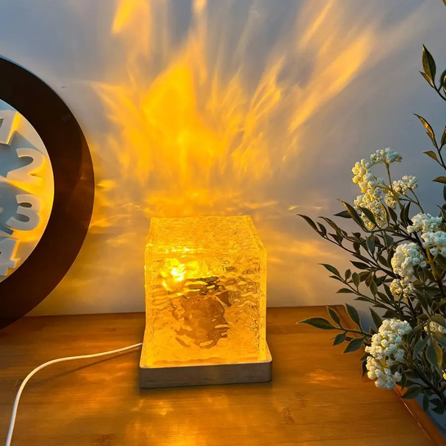 Ocean Wave Aurora Crystal Flame Lamp – 16 Colors RGB Night Light with Remote & Dynamic Water Ripple Effect