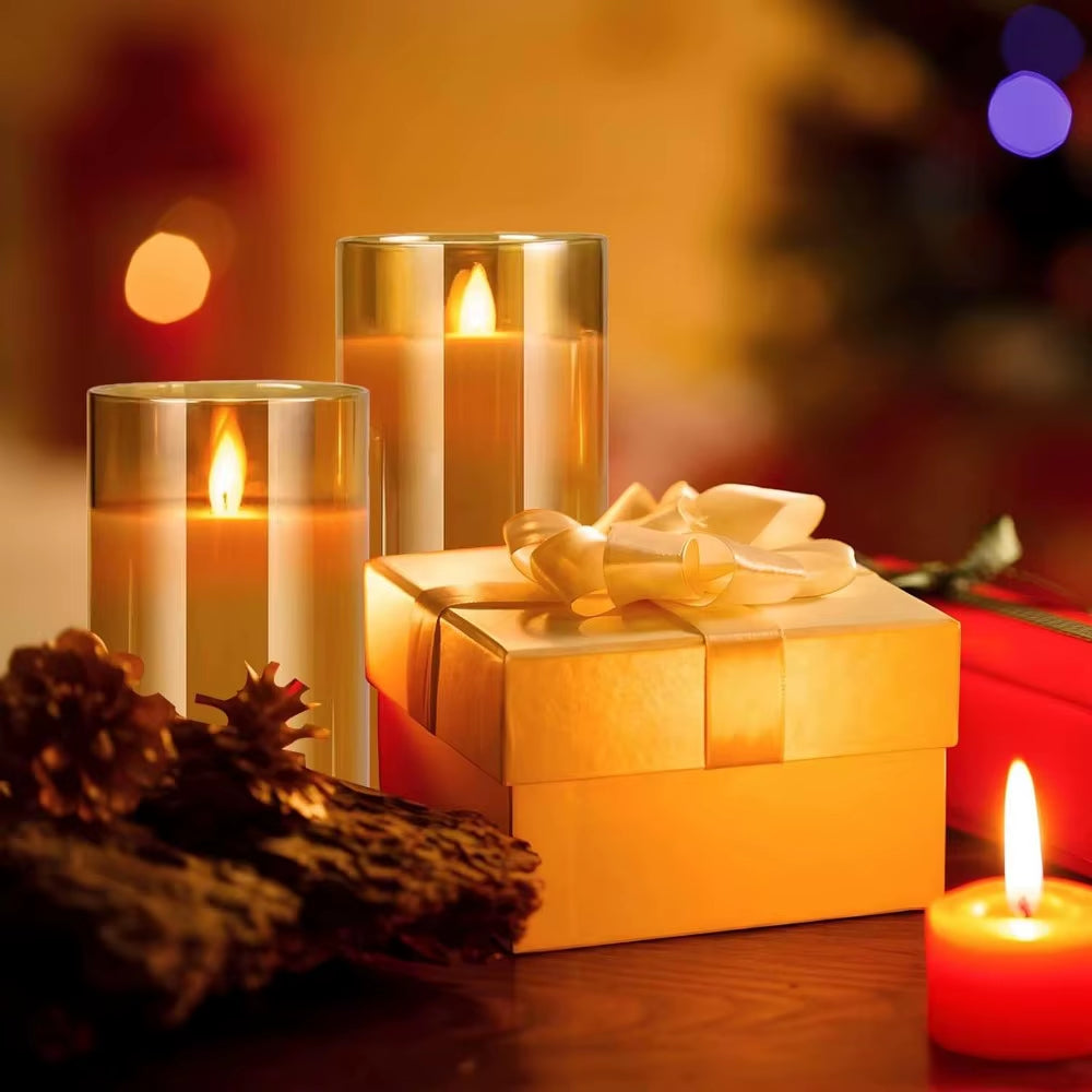 LED Flameless Candles with Remote & Timer – Acrylic Flickering Electronic Candle Set (3-Piece) for Christmas, Weddings & Home Decor