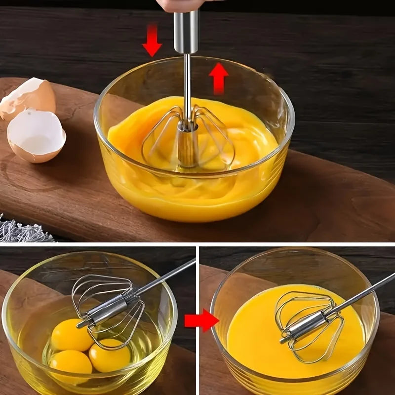 Stainless Steel Semi-Automatic Egg Beater – Durable Hand Push Whisk Mixer for Eggs, Cream & Baking