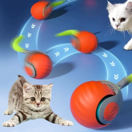 Smart Cat Toy Ball – USB Rechargeable Interactive Rolling Ball with Feather Tail, Dual-Speed & Smart Mode