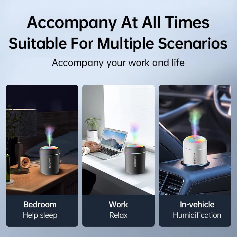 Mini USB Air Humidifier & Essential Oil Diffuser with LED Lights – 180ml Portable Aromatherapy Mist Maker for Home, Car & Bedroom