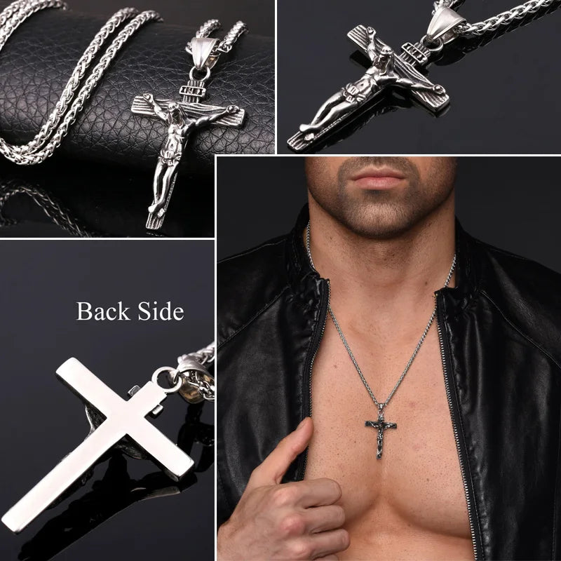 Stainless Steel Crucifix Cross Pendant Necklace – Gold Plated INRI Jesus Piece for Women & Men | Faith Religious Jewelry