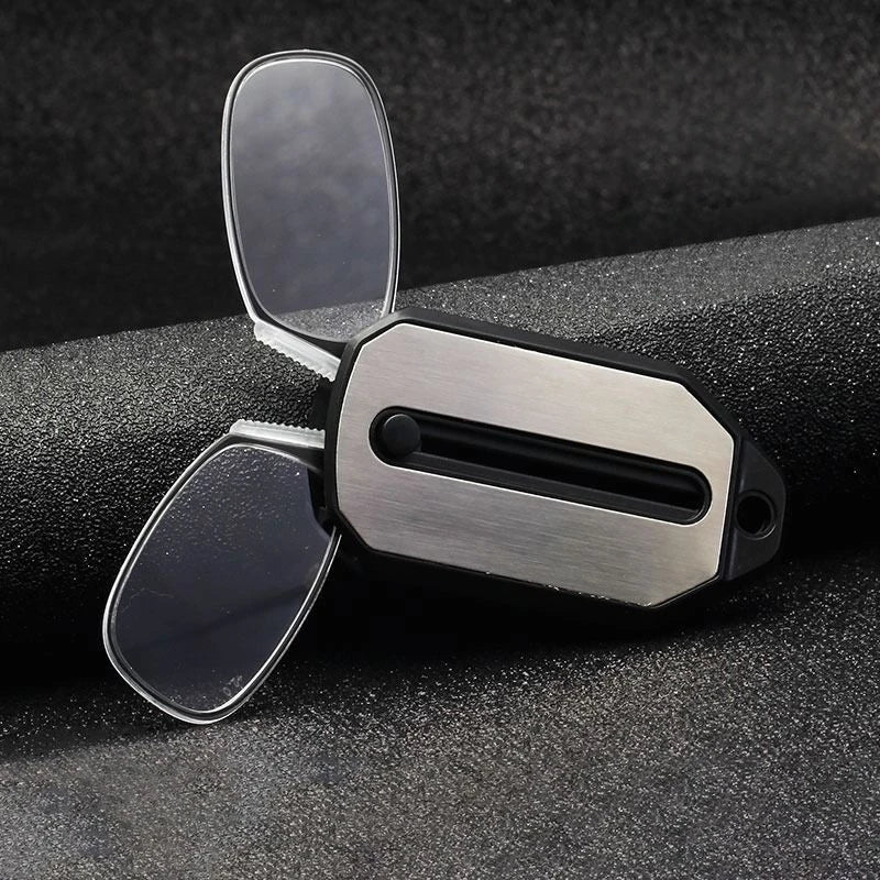 Ultra-Light Clip-On Nose Reading Glasses with Keychain Case | Foldable Legless Pocket Readers +1.0 to +4.0