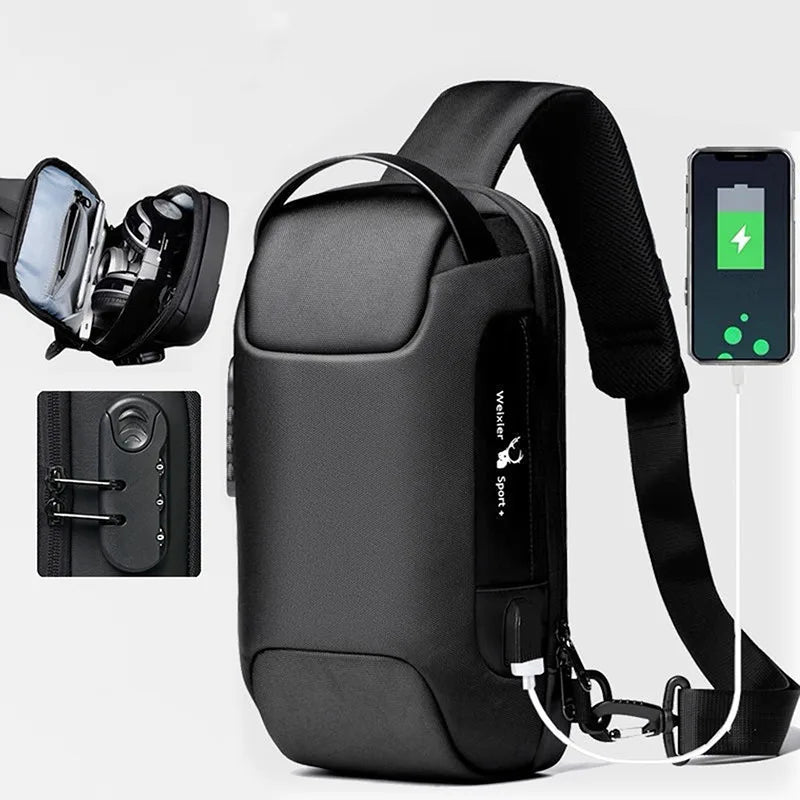 Anti-Theft Crossbody Shoulder Bag with USB Charging Port – Waterproof Oxford Travel Chest Pack for Men & Women
