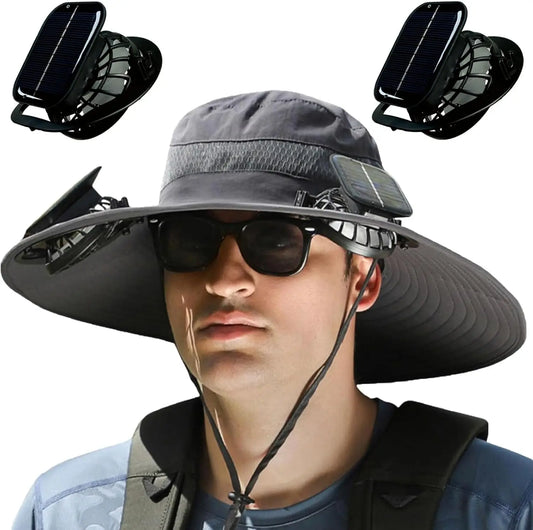 Wide Brim Solar Fan Hat with Dual Fans – UPF50+ Adjustable Sun Hat for Men & Women | USB & Solar Powered for Fishing, Hiking, Outdoor