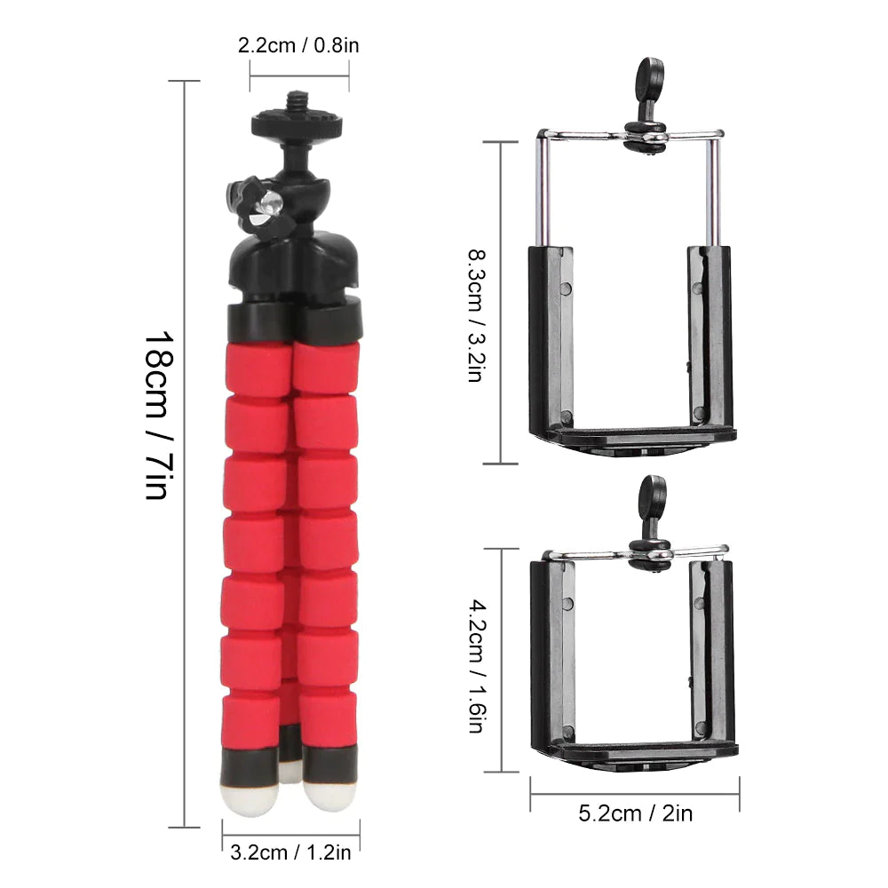Flexible Mini Tripod Stand for Phone – Lightweight Octopus Tripod with Phone Holder Clip