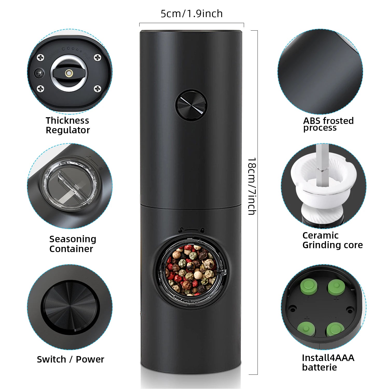Electric Automatic Salt & Pepper Grinder Set with LED Light – Battery Powered Gravity Spice Mill, Adjustable Coarseness