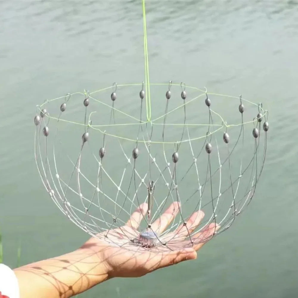 Automatic Folding Fishing Net Cage – Steel Wire Crab Trap for Fish, Shrimp & Shellfish (Saltwater & Freshwater