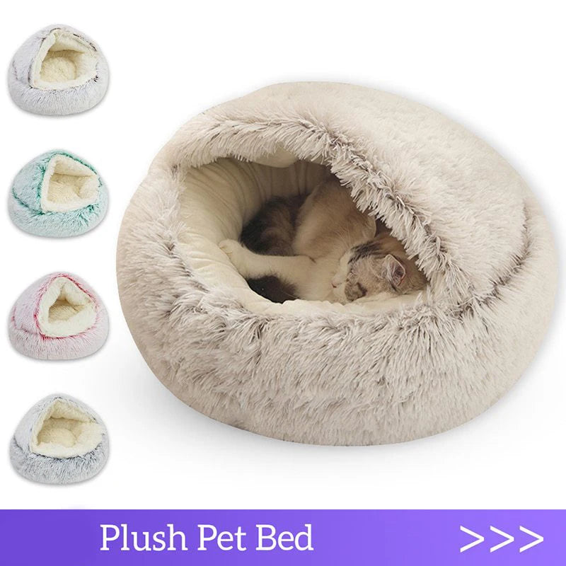 Cat Cave Bed with Cover – Plush Round Pet Nest Mattress for Cats, Kittens & Small Dogs
