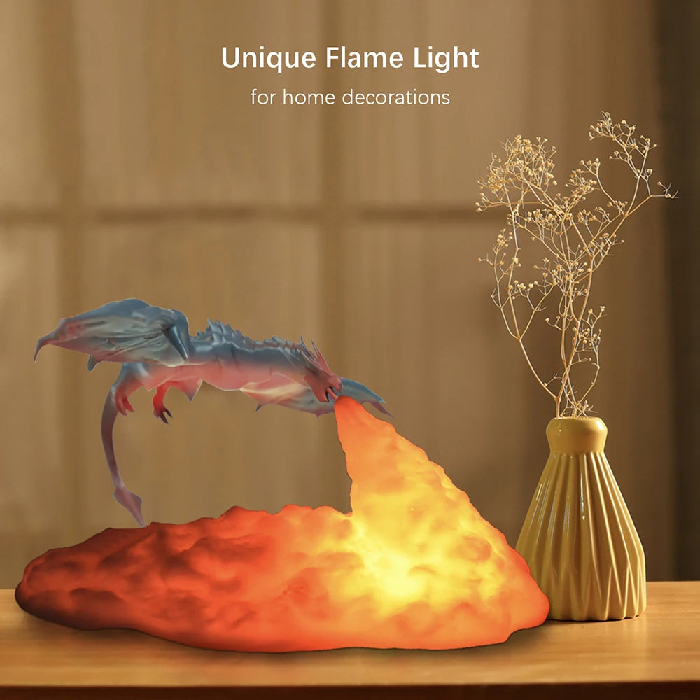 3D Fire Dragon LED Lamp – USB Rechargeable Fantasy Night Light for Gaming, Kids, & Home Decor