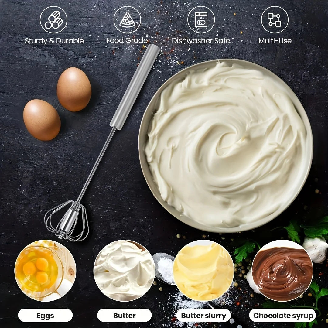 Stainless Steel Semi-Automatic Egg Beater – Durable Hand Push Whisk Mixer for Eggs, Cream & Baking