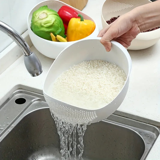 Multi-Purpose Rice Drainage Basket – Rice, Fruit & Vegetable Strainer with Easy-Grip Oval Design