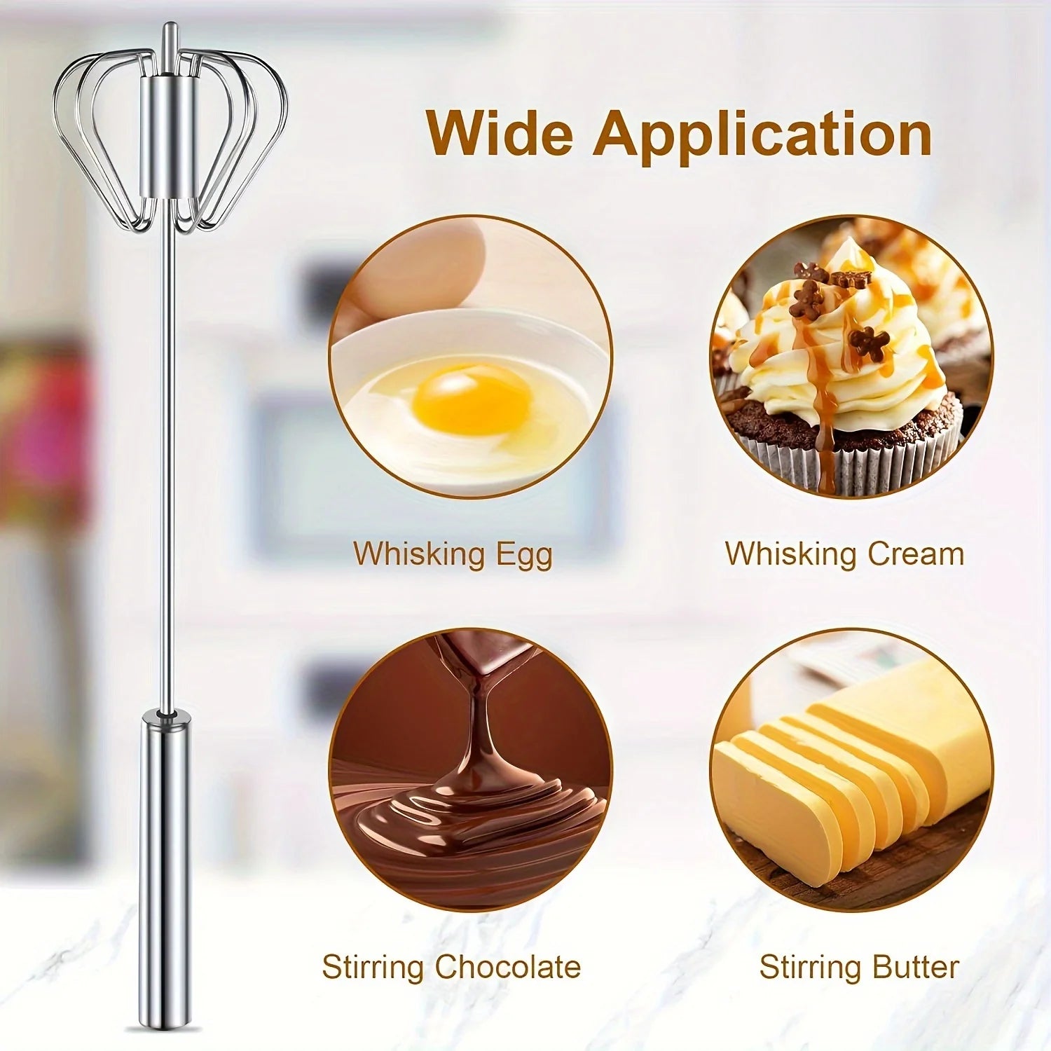 Stainless Steel Semi-Automatic Egg Beater – Durable Hand Push Whisk Mixer for Eggs, Cream & Baking